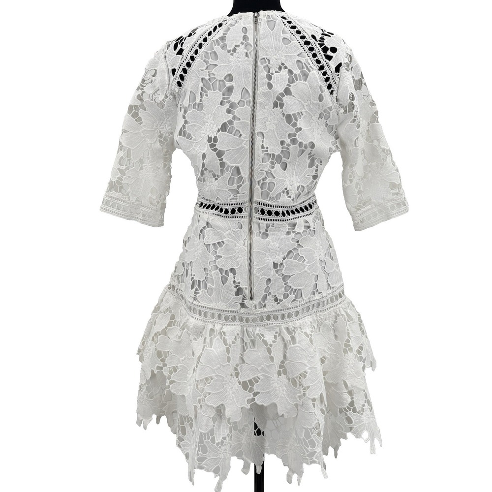 Just Me Dress Medium White Floral Crochet Tiered Boho Revival Ethereal‎ Angelic - Picture 3 of 9